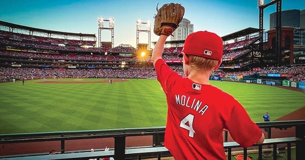 boy at baseball stadium